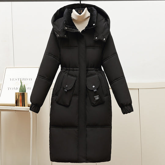 Damen Lange Pufferjacke mit abnehmbarer Kapuze und großen Taschen R&B