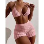 Damen Triangel-Bikini mit hochwertigem Rüschendesign und stretchy Shorts R&B
