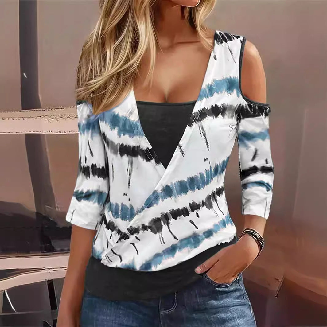 Damen Wickeloberteil mit Cut-Out-Ärmeln und einzigartigem Batikdesign R&B