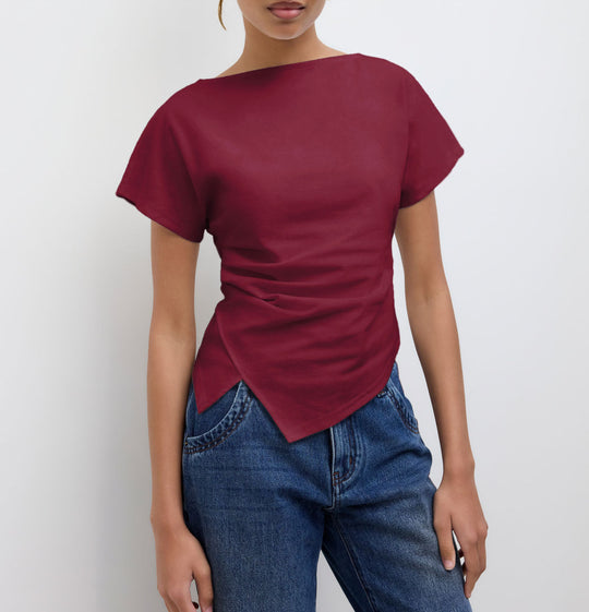 Damen Cropped T-Shirt mit asymmetrischem Schnitt und dekorativem Drapierungseffekt R&B