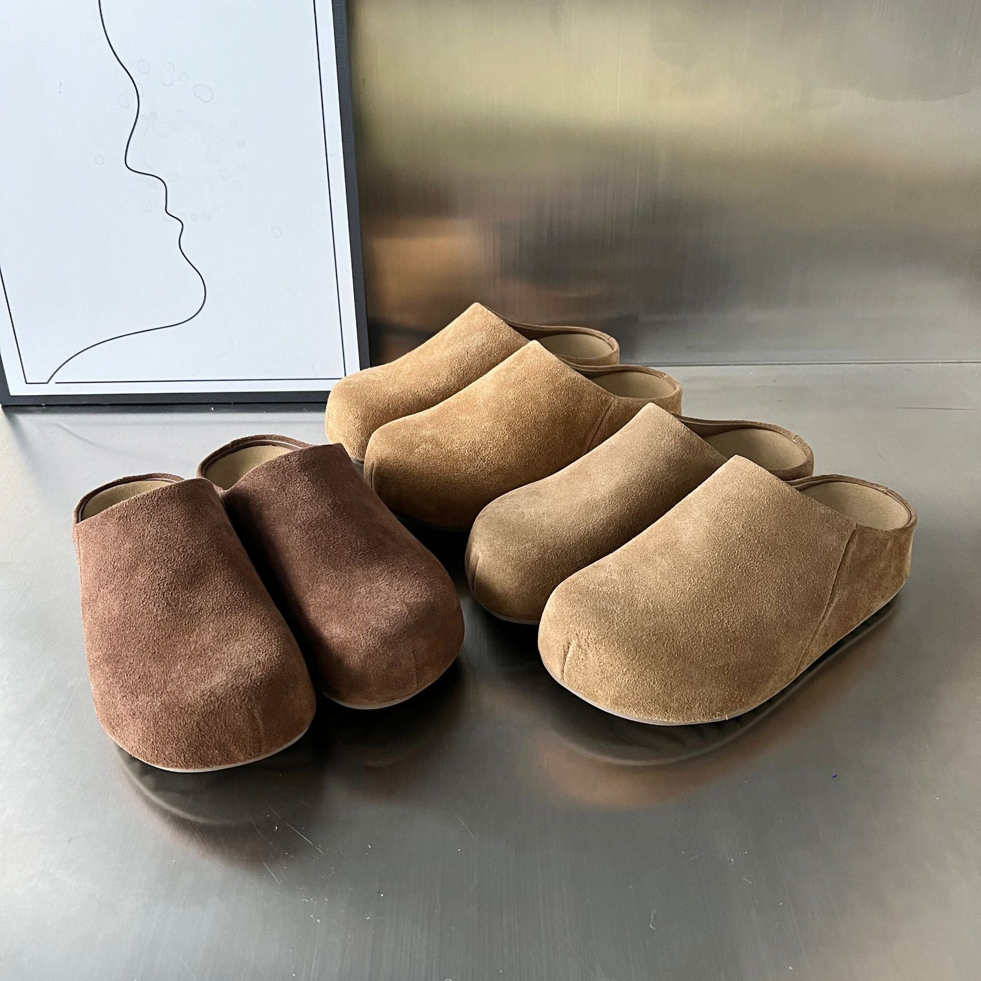 Damen Komfortable Wildleder-Clogs mit anatomischem Fußbett und rutschfester Sohle R&B