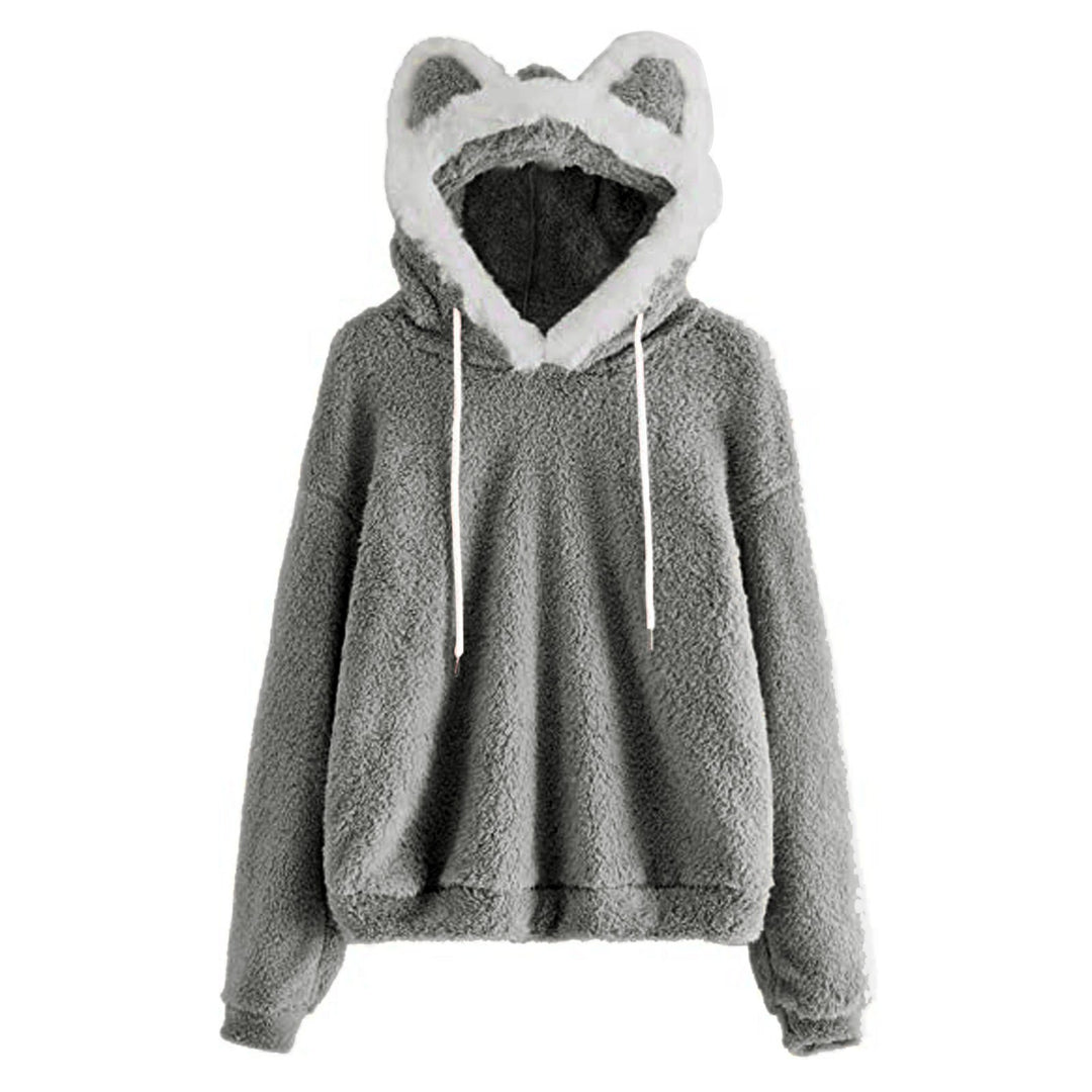 Damen Gemütlicher Kapuzenpullover mit süßem Ohren-Design und kuscheligem Fleece R&B