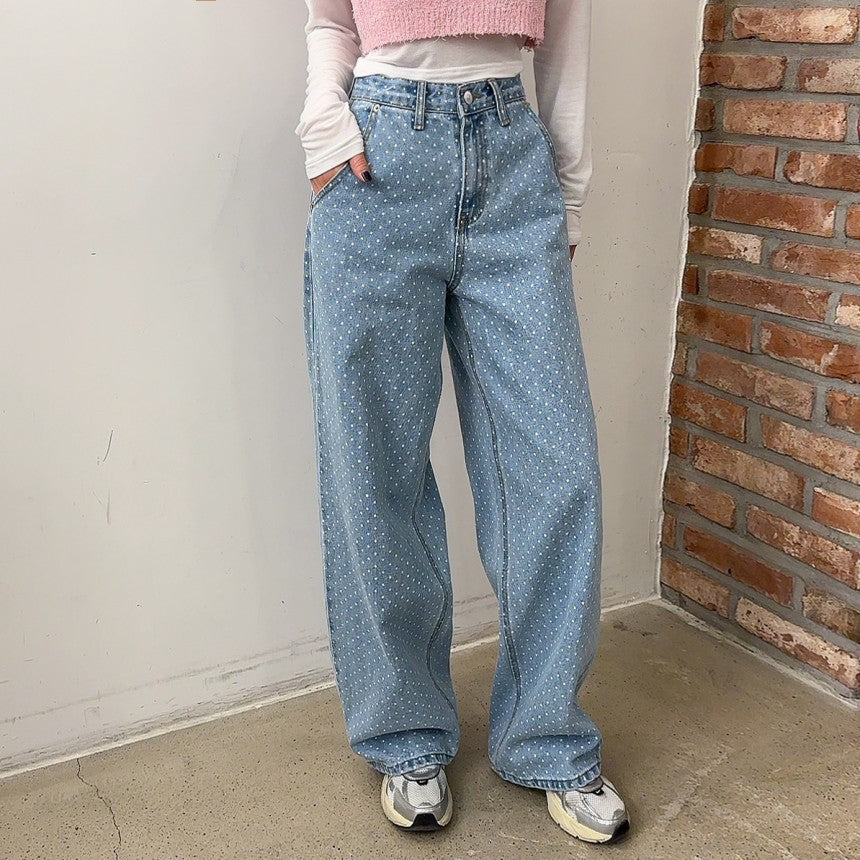 Damen Weit geschnittene Jeans mit Polka-Dots R&B