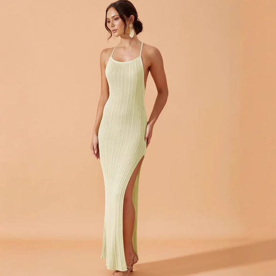 Damen Strick-Maxikleid mit seitlichem Schlitz R&B