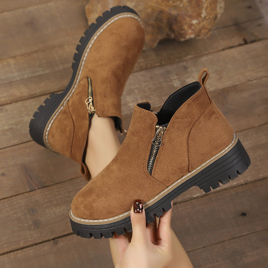 Damen modische Ankle-Stiefeletten mit seitlichem Reißverschluss und rutschfester Sohle R&B