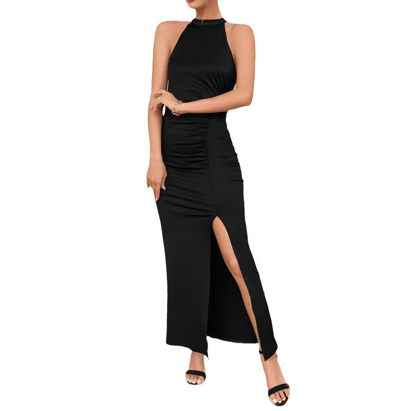 Damen Elegantes Maxikleid mit hohem Schlitz und Raffdetails R&B