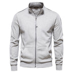 Herren nan sportive Baumwoll-Sweatjacke mit Stehkragen und Kängurutaschen R&B