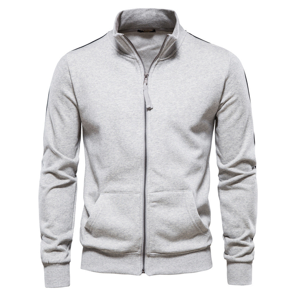 Herren nan sportive Baumwoll-Sweatjacke mit Stehkragen und Kängurutaschen R&B