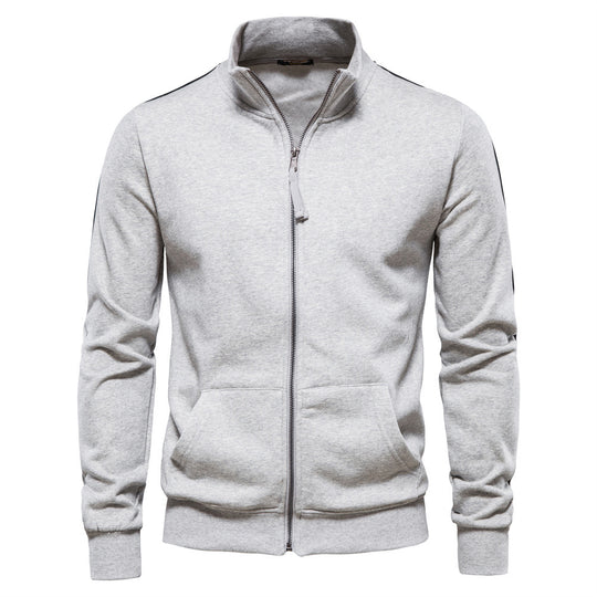 Herren nan sportive Baumwoll-Sweatjacke mit Stehkragen und Kängurutaschen R&B