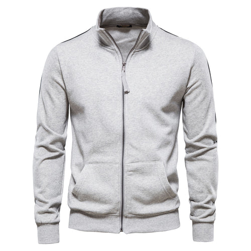 Herren nan sportive Baumwoll-Sweatjacke mit Stehkragen und Kängurutaschen R&B