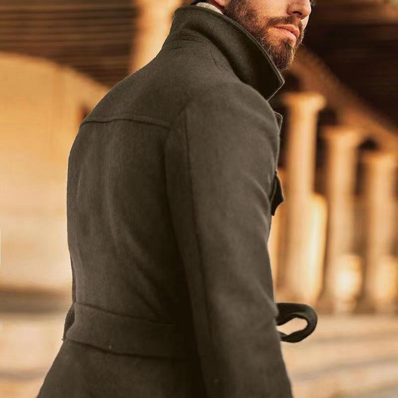 Herren multifunktionale Wool-Jacke mit Gürtel und Taschen R&B
