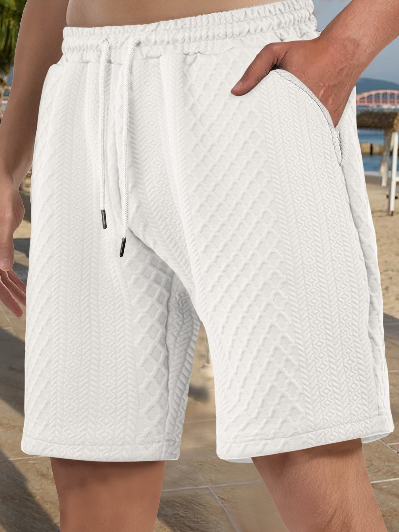 Herren nan strukturierte Strand-Bermuda aus Waffeljersey mit elastischem Kordelbund und schrägen Eingrifftaschen R&B