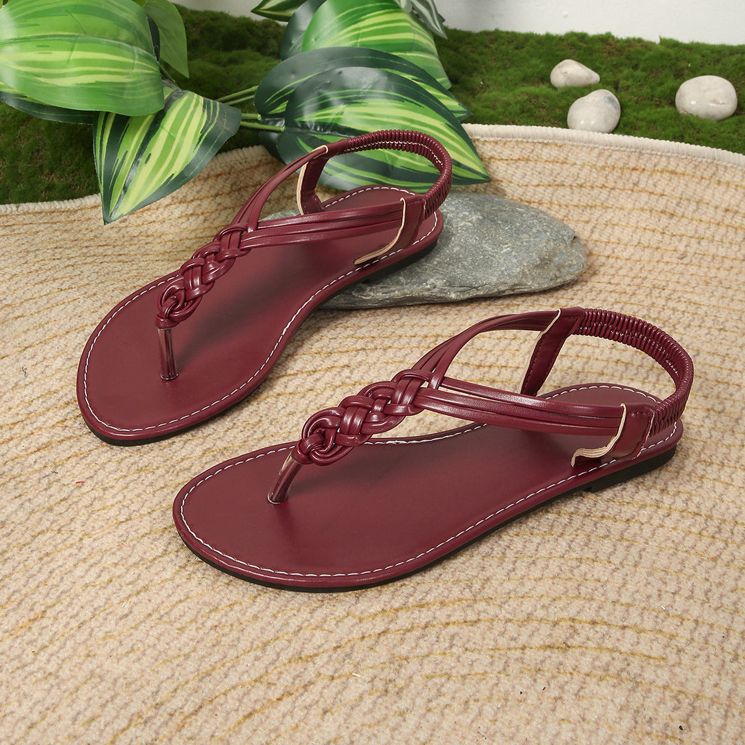 Damen Zehenstegsandalen mit geflochtenem Riemendesign und rutschfester Sohle R&B