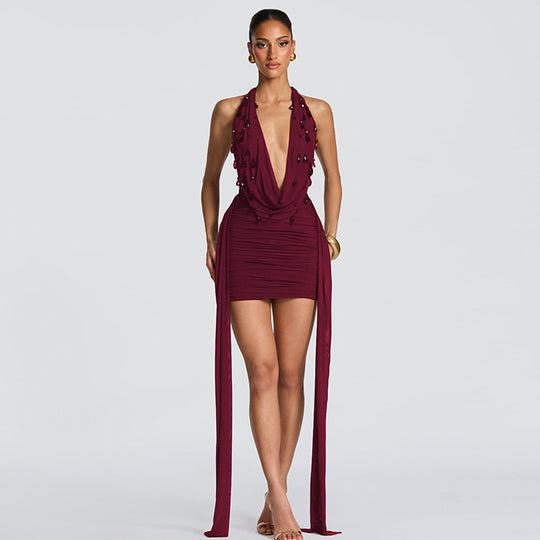 Damen Wickelkleid mit tiefem V-Ausschnitt und voluminösen Rüschendetails R&B