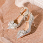 Damen stilvolle Pumps mit elegantem Schleifenakzent und schimmerndem Obermaterial R&B