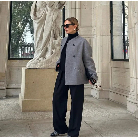 Damen Modische Wolljacke mit übergroßem Schnitt R&B