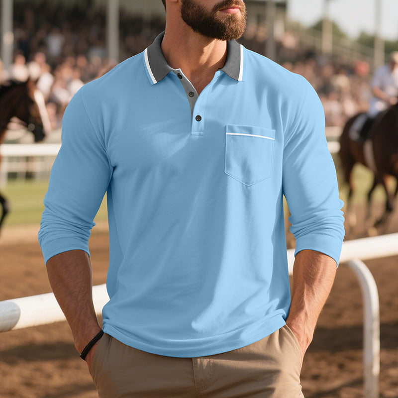 Herren Langarm Polo-Shirt aus atmungsaktivem Stoff mit modernem Kragen R&B