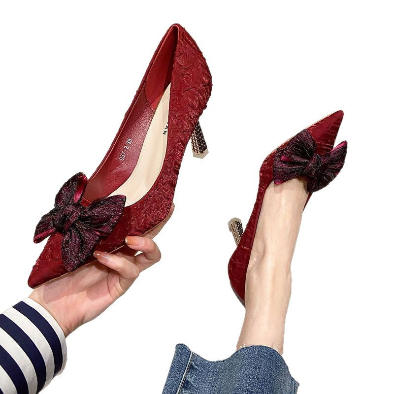 Damen elegante Pumps mit Schleifen-Detail und funkelndem Absatz R&B