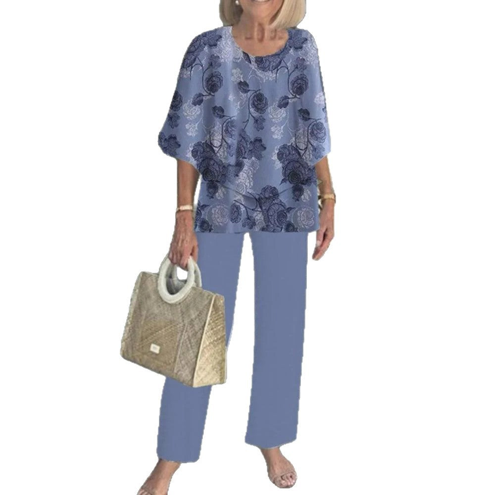 Damen nan Lagen-Tunika mit Cape-Ärmeln und knöchellanger Geradebeinhose mit Grafikprint R&B