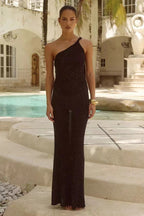 Damen Elegantes Maxikleid mit asymmetrischem Träger und schimmernden Akzenten