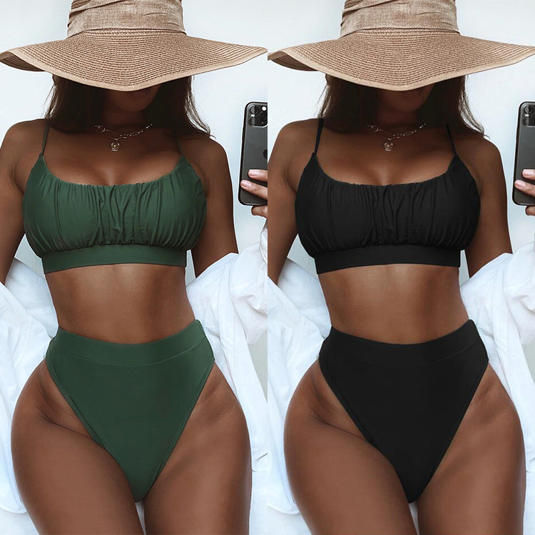 Damen Hochtailliertes Bikini-Set mit gerafftem Oberteil
