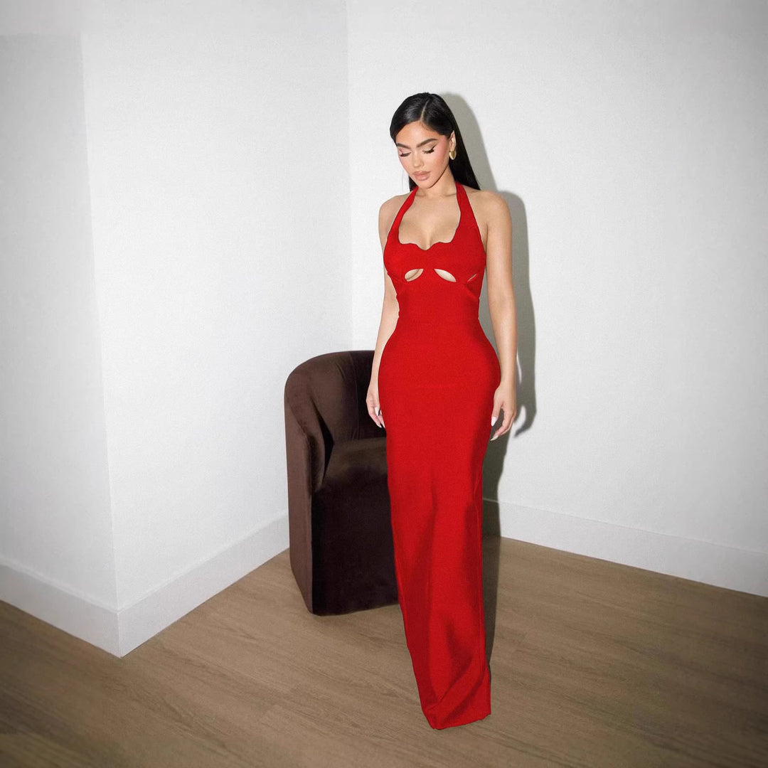 Damen Maxikleid mit innovativem Cut-Out-Design und sexy Schlüssellochausschnitt R&B