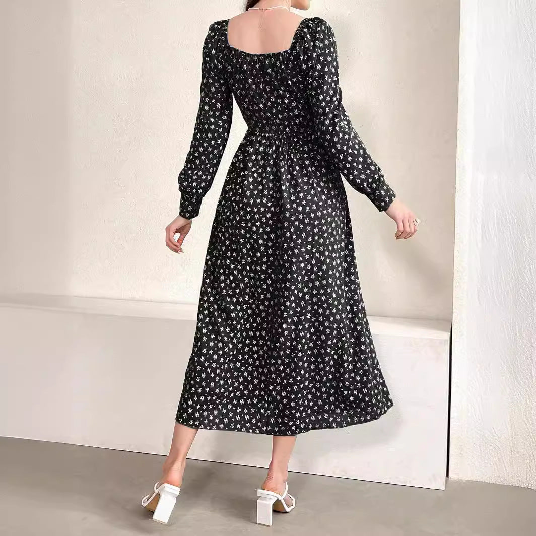 Damen Maxikleid mit Quadrat-Ausschnitt und Puffärmeln R&B