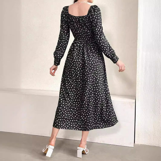 Damen Maxikleid mit Quadrat-Ausschnitt und Puffärmeln R&B