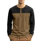 Herren Langarm-Henley-Shirt mit modernem Colorblock-Design und Knopfleiste R&B