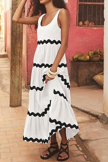 Damen Maxi Kleid mit lockerer Passform und Wellenmuster R&B
