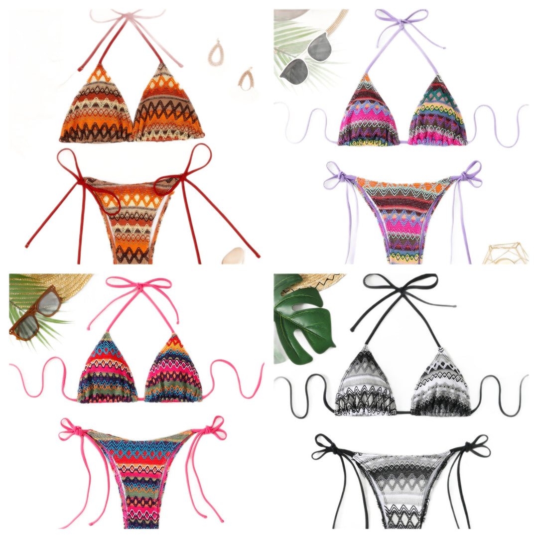 Damen Triangel-Bikini mit fröhlichem Muster und verstellbaren Bändern R&B