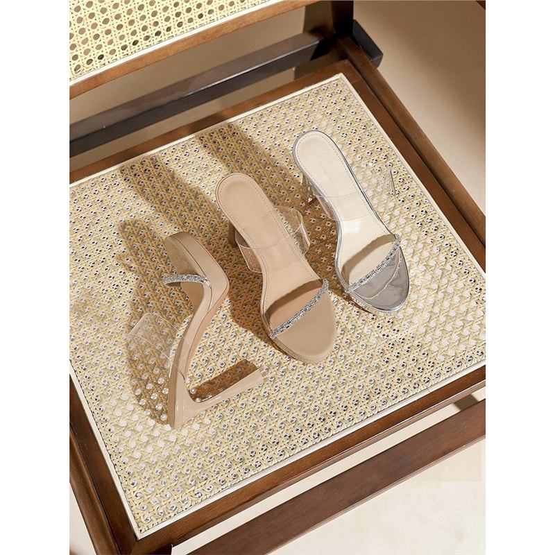 Damen elegante High Heel Mules mit strassverziertem Riemen R&B