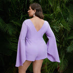Damen Eleganter Playsuit mit weitem Arm und tiefem V-Ausschnitt R&B