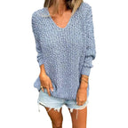 Damen Bequemes V-Ausschnitt Sweatshirt mit Struktur und langen Ärmeln R&B