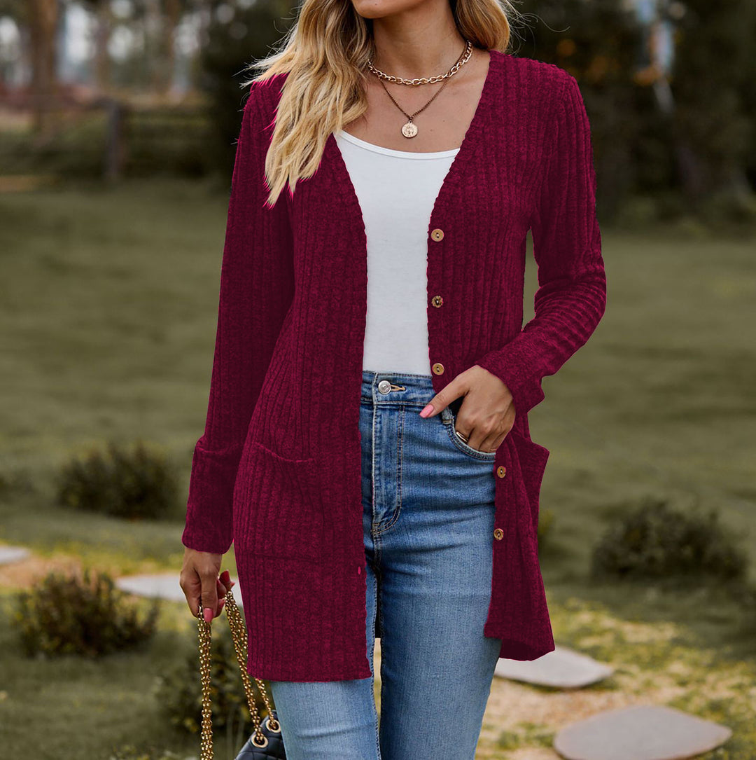 Damen kuschelige Strickjacke mit praktischen Taschen und modischem Rippdesign R&B