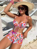 Damen Zweiteiliges Bikini-Set mit hochgezogenem Höschen und verstellbaren Trägern R&B