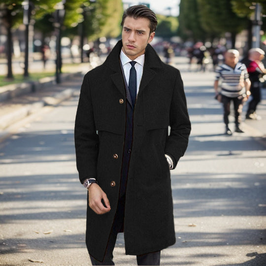Herren eleganter Wollmantel mit doppelter Knopfleiste und modernem Design R&B