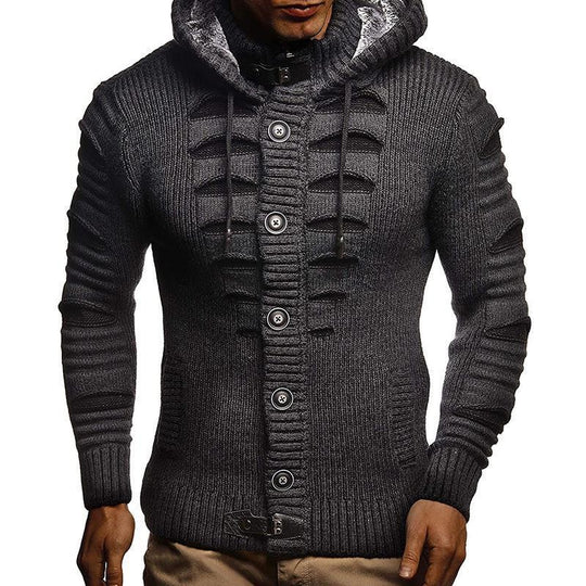 Herren Strickjacke mit Kapuze und dekorativen Knopfdetails R&B