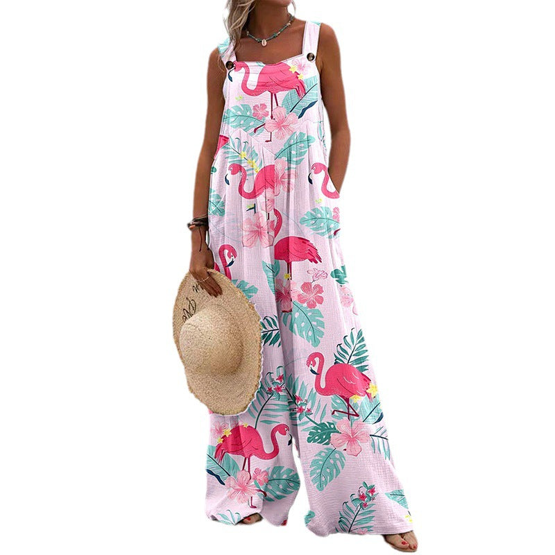 Damen Weit geschnittene Latzhose mit floralem Muster und praktischen Taschen R&B
