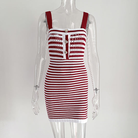 Damen Strickkleid mit schönem Steg-Design und dekorativen Knopfdetails R&B