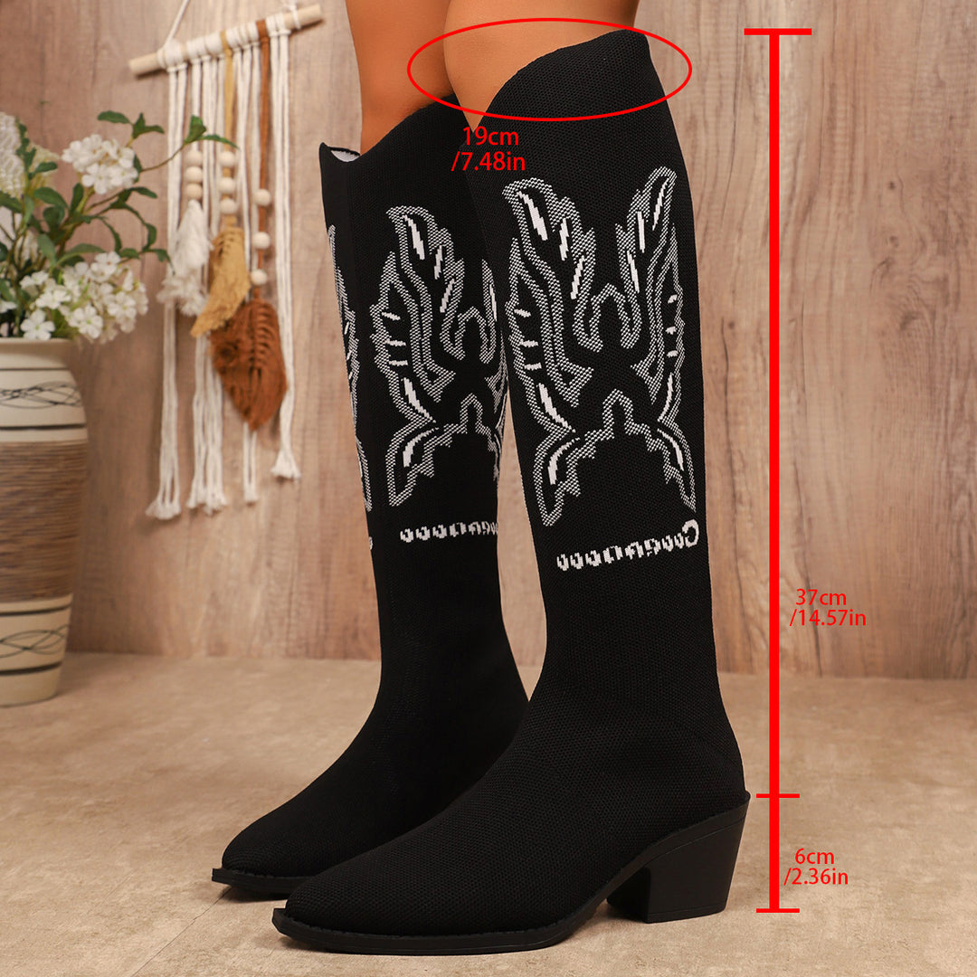 Damen Strumpfstiefel mit kreativem Verzierungsdesign und elegantem Blockabsatz R&B