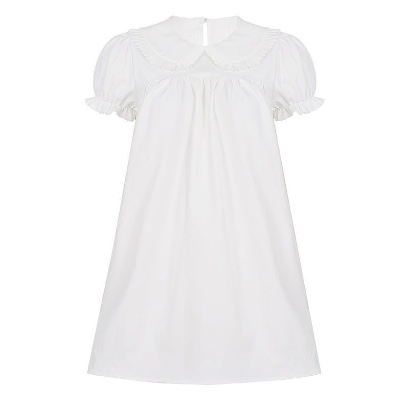 Damen elegantes Baumwollkleid mit Rüschendetails und herausragendem Kragen R&B