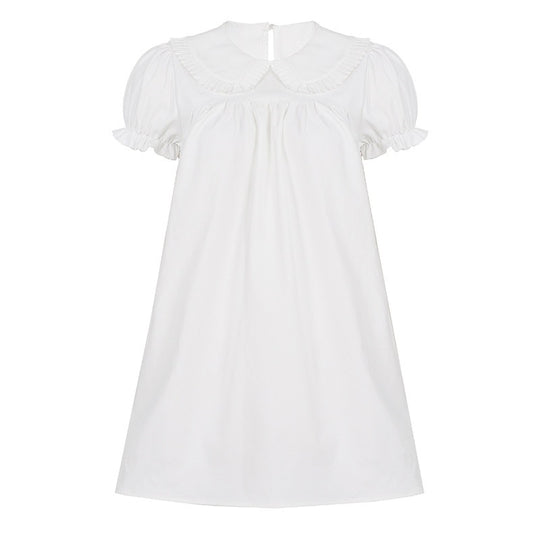 Damen elegantes Baumwollkleid mit Rüschendetails und herausragendem Kragen R&B