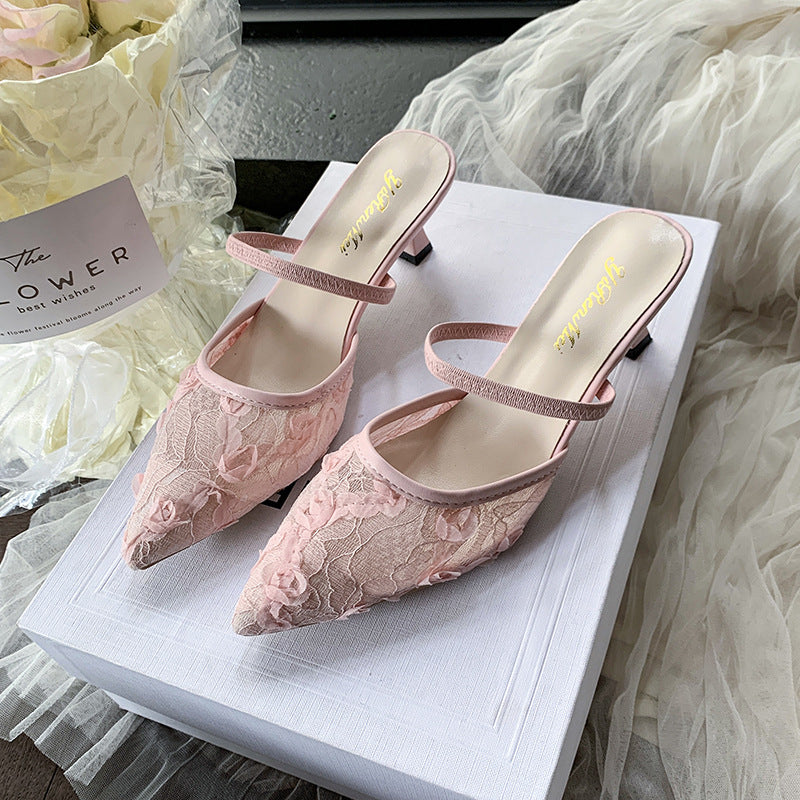 Damen Slingback-Pumps mit floralen Spitzenelementen R&B