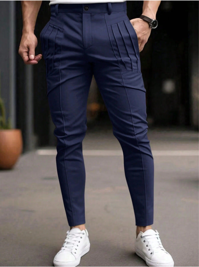 Herren modische Chino-Hose mit innovativen Falten und trendigem Slim-Fit Schnitt R&B
