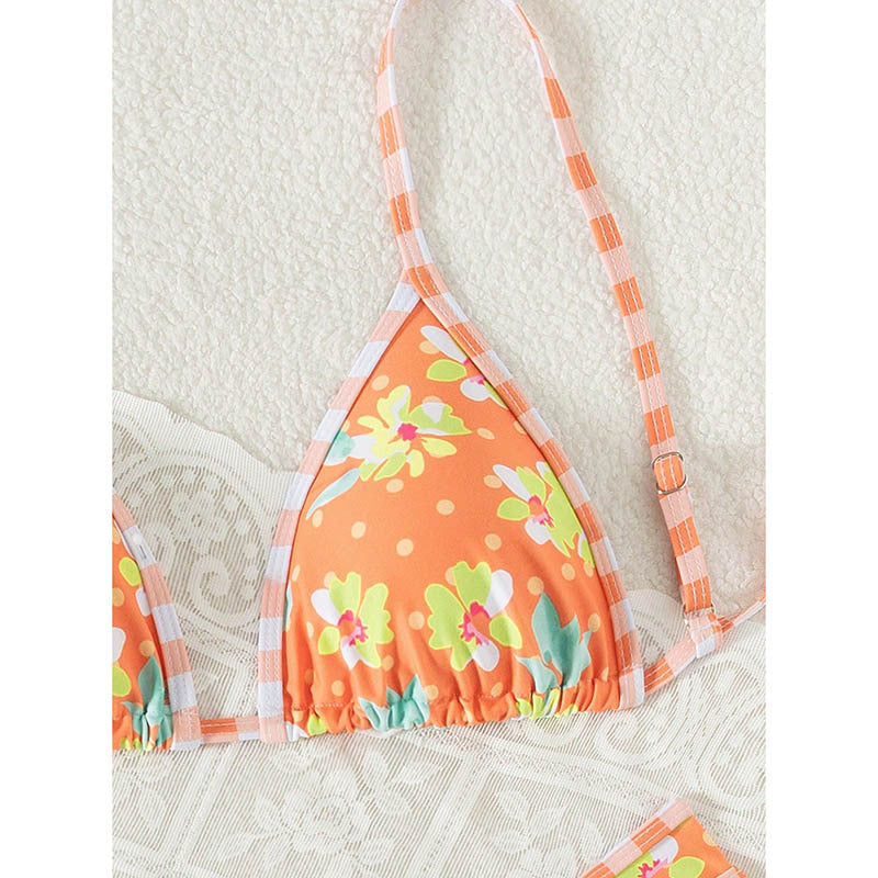 Damen Triangel-Bikini mit floralem Druck und verstellbaren Trägern R&B