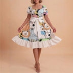 Damen schickes Glitzerkleid mit tailliertem Schnitt und Rüschensaum EB