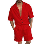 Herren Freizeit-Set mit lässigem Kurzarmhemd und elastischen Shorts R&B