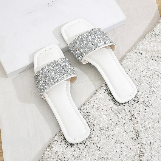 Damen Glamouröse Riemchen-Pantoletten mit funkelnder Strass-Applikation R&B