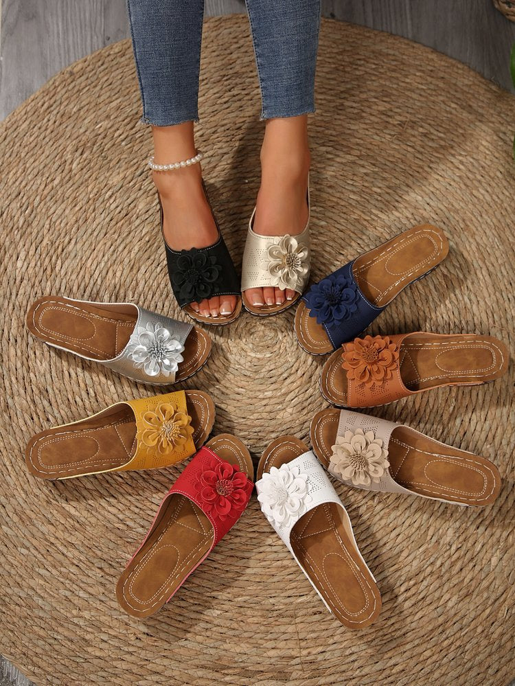 Damen modische Pantolette mit floralem Applikation und ergonomischem Fußbett R&B